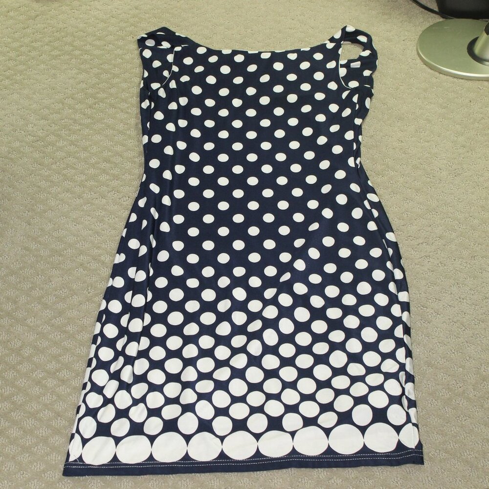 Joseph Ribkoff Women's 8 Navy Blue White Polka Dot Sleeveless Dress - Picture 2 of 6